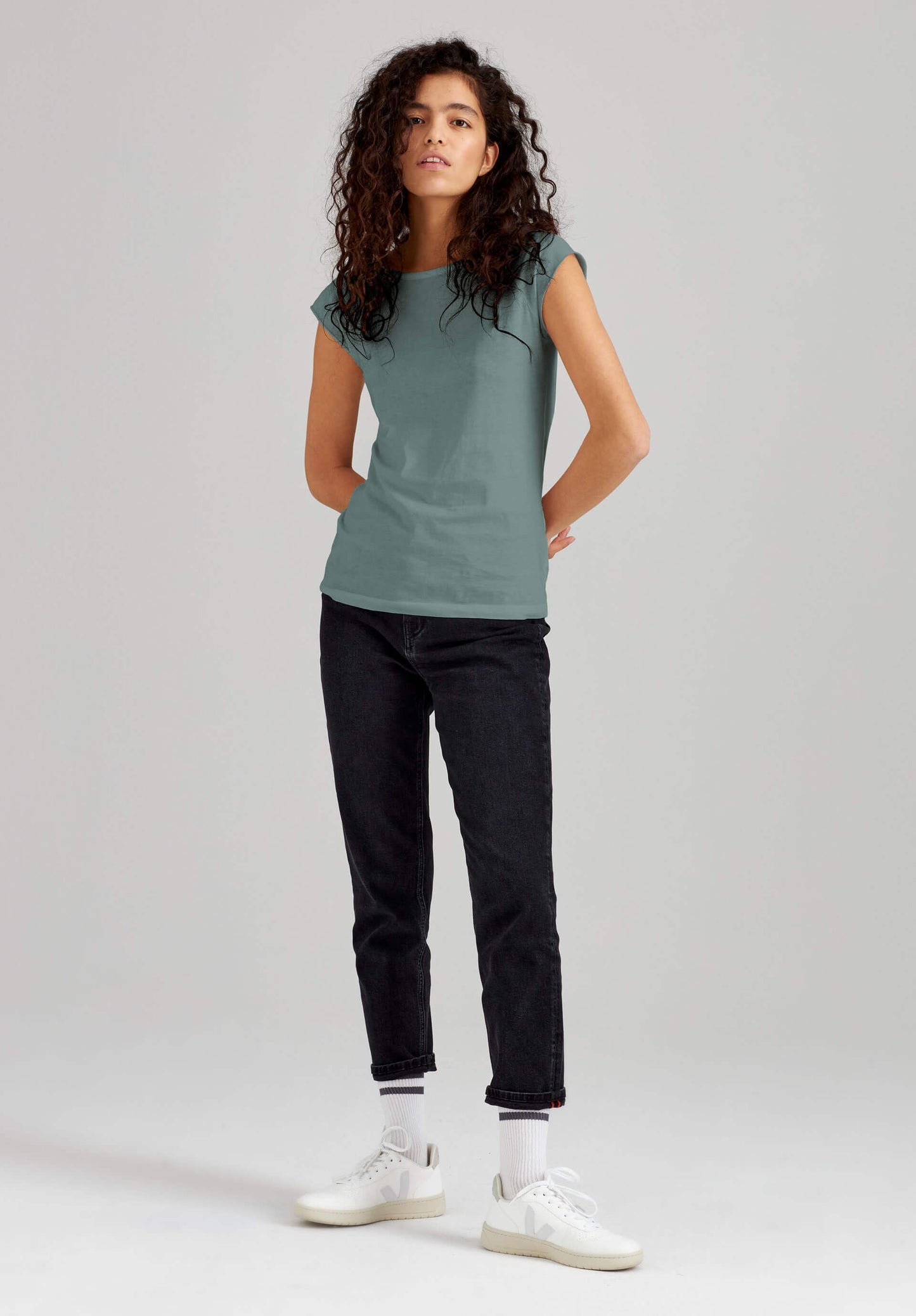 TT01 Cap Sleeve T-Shirt green blue (GOTS, vegan)