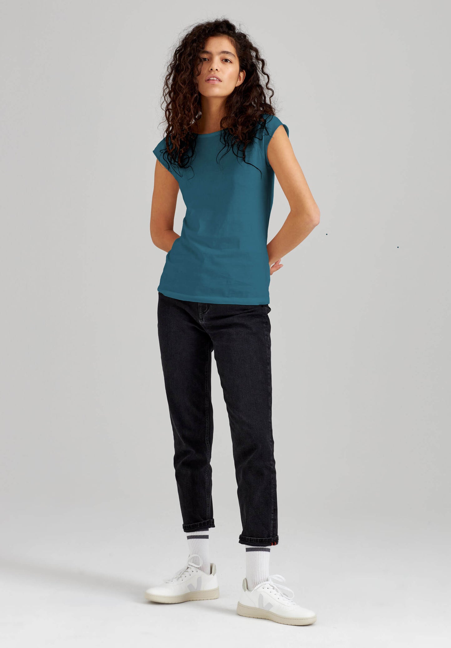 TT01 Cap Sleeve T-Shirt sea blue (GOTS, vegan)